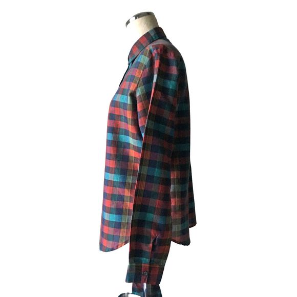 Miss B Jewel Tone Red Teal Plaid Long Sleeve Button-Front Shirt - Size 11/12 - Picture 6 of 9